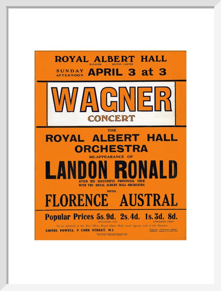 Handbill for Special Sunday Concerts (1920-1921 Season) - Wagner Concert, 3 April 1921 - Royal Albert Hall