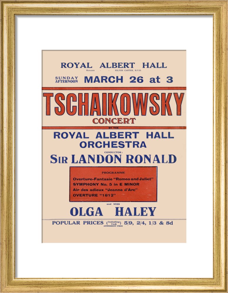 Handbill from Special Sunday Concerts (1921-1922 Season) - Tschaikowsky Concert by the Royal Albert Hall Orchestra and Miss Olga Haley, 26 March 1922 - Royal Albert Hall