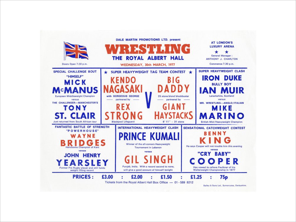 Handbill from Wrestling Spectacular, 30 March 1977 - Royal Albert Hall