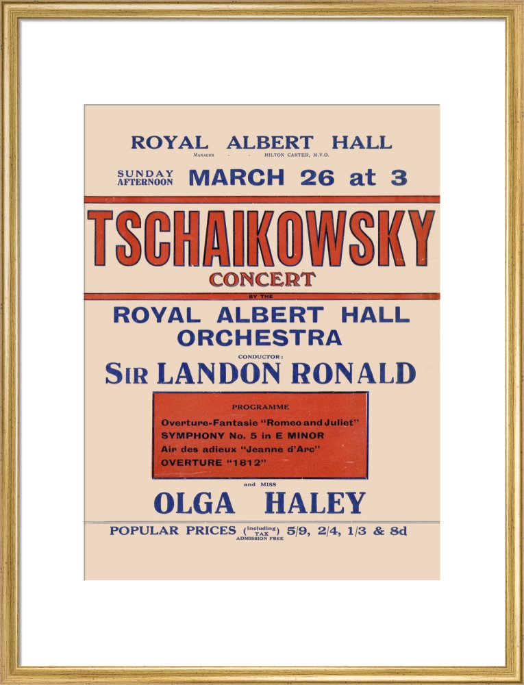 Handbill from Special Sunday Concerts (1921-1922 Season) - Tschaikowsky Concert by the Royal Albert Hall Orchestra and Miss Olga Haley, 26 March 1922 - Royal Albert Hall