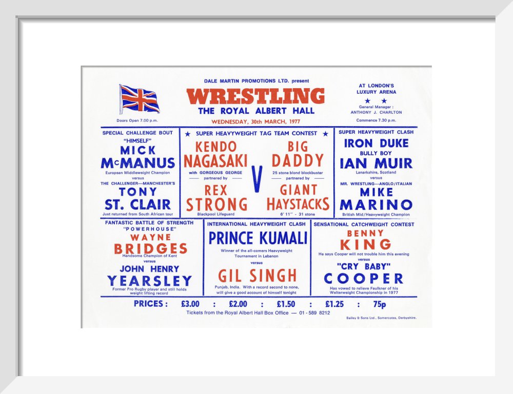 Handbill from Wrestling Spectacular, 30 March 1977 - Royal Albert Hall