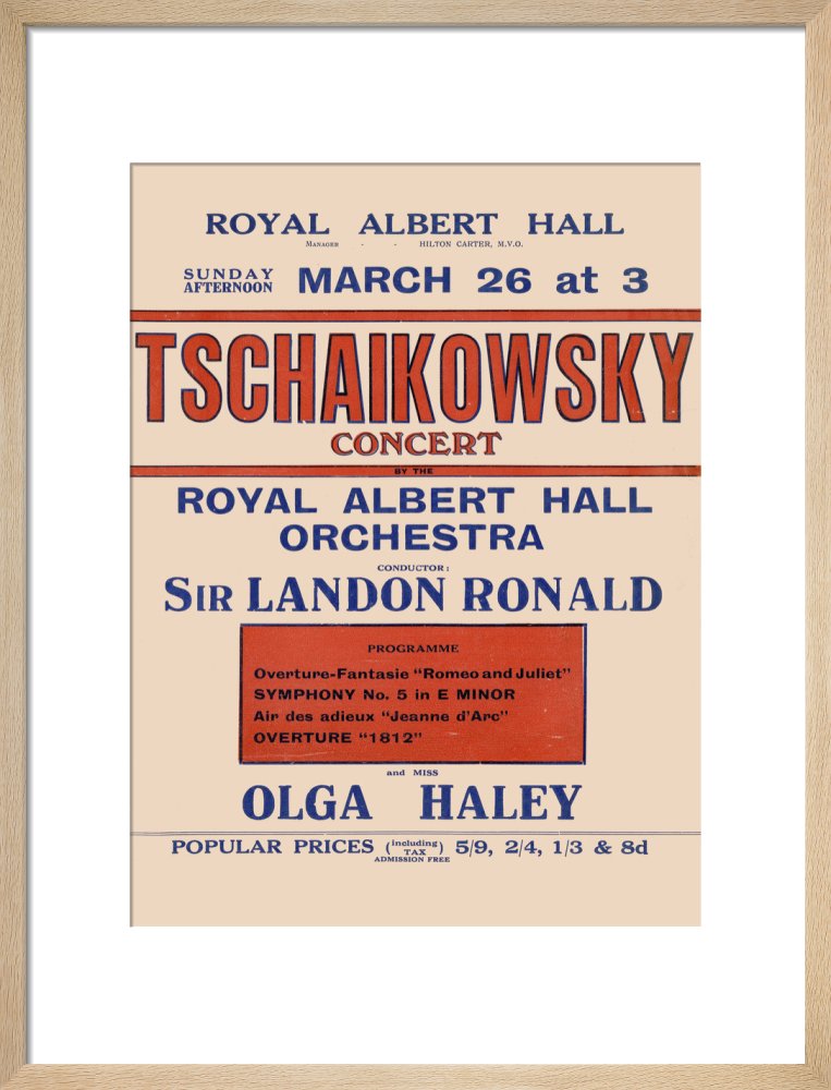 Handbill from Special Sunday Concerts (1921-1922 Season) - Tschaikowsky Concert by the Royal Albert Hall Orchestra and Miss Olga Haley, 26 March 1922 - Royal Albert Hall