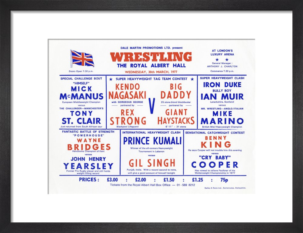 Handbill from Wrestling Spectacular, 30 March 1977 - Royal Albert Hall