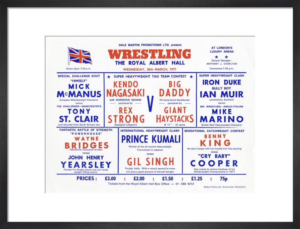 Handbill from Wrestling Spectacular, 30 March 1977 - Royal Albert Hall