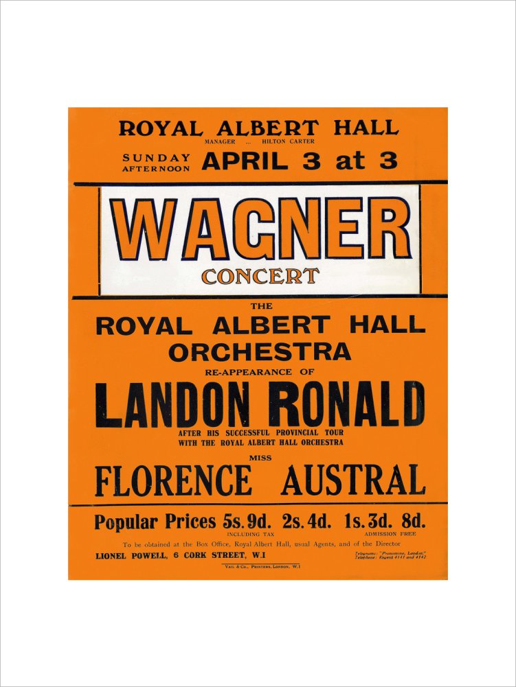 Handbill for Special Sunday Concerts (1920-1921 Season) - Wagner Concert, 3 April 1921 - Royal Albert Hall