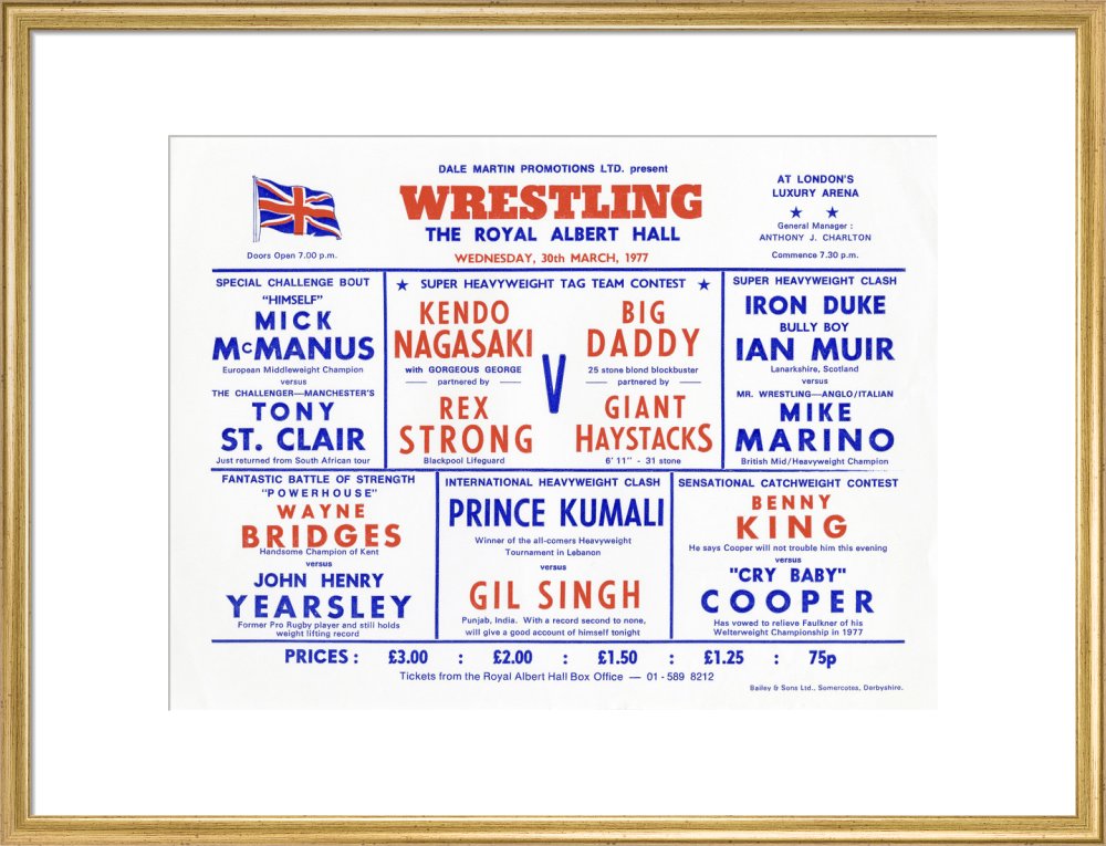 Handbill from Wrestling Spectacular, 30 March 1977 - Royal Albert Hall