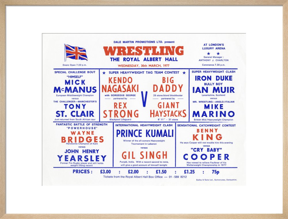 Handbill from Wrestling Spectacular, 30 March 1977 - Royal Albert Hall