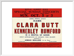 Handbill for Special Sunday Concerts 1930-1931 - Dame Clara Butt and Kennerley Rumford, A Recital of Songs, 5 October 1930 - Royal Albert Hall