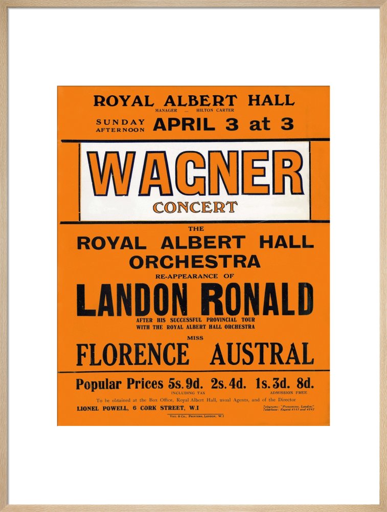 Handbill for Special Sunday Concerts (1920-1921 Season) - Wagner Concert, 3 April 1921 - Royal Albert Hall