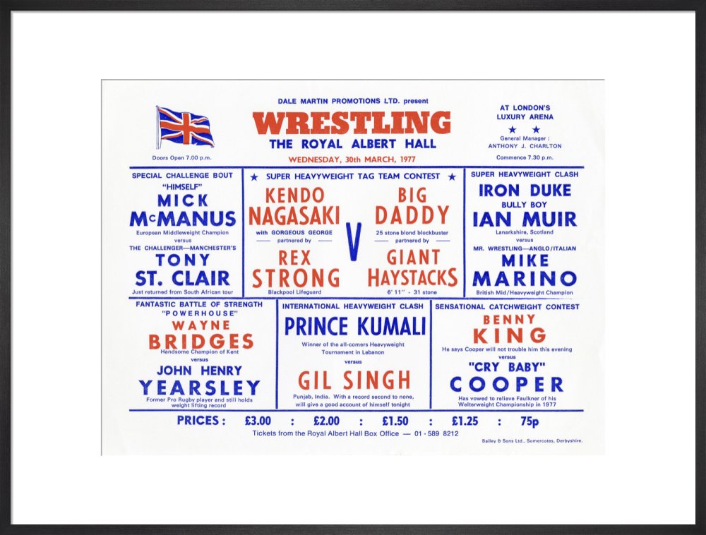 Handbill from Wrestling Spectacular, 30 March 1977 - Royal Albert Hall