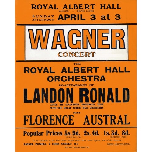 Handbill for Special Sunday Concerts (1920-1921 Season) - Wagner Concert, 3 April 1921 - Royal Albert Hall