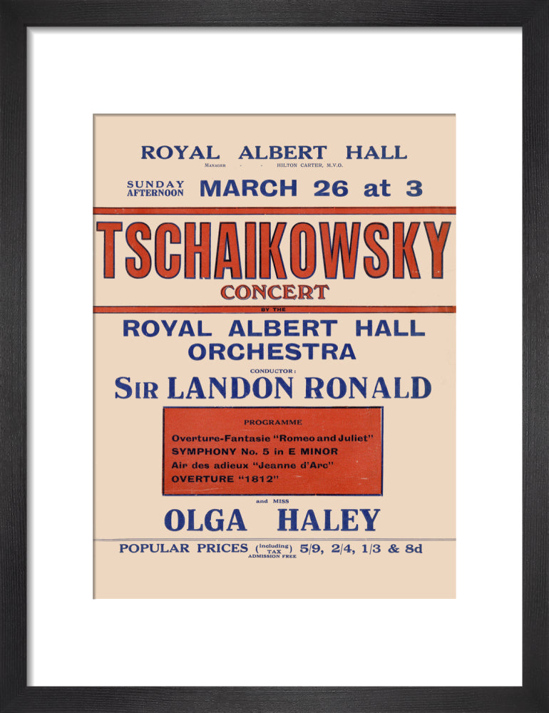 Handbill from Special Sunday Concerts (1921-1922 Season) - Tschaikowsky Concert by the Royal Albert Hall Orchestra and Miss Olga Haley, 26 March 1922