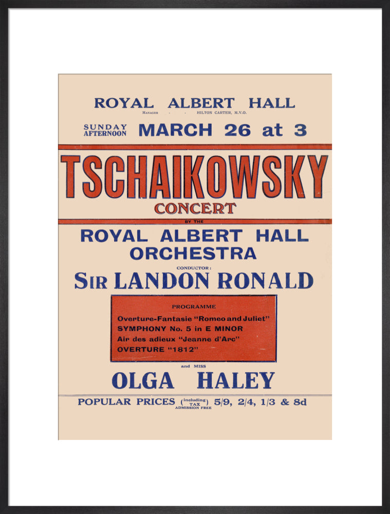 Handbill from Special Sunday Concerts (1921-1922 Season) - Tschaikowsky Concert by the Royal Albert Hall Orchestra and Miss Olga Haley, 26 March 1922